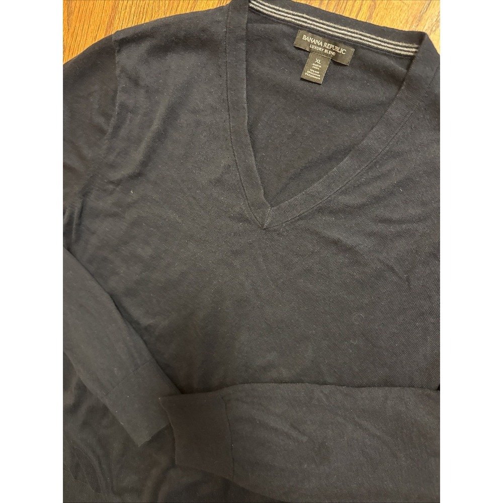 Banana Republic Luxury Silk Cashmere Cotton Blend V-Neck Men's XL‎ Sweater Navy